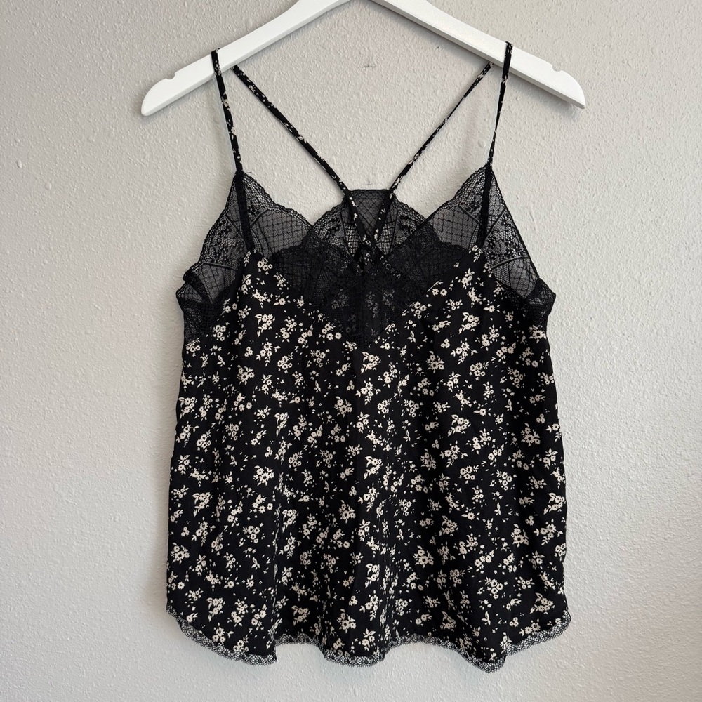 NWT Storia‎ Black Lace and White Floral Cami Size S